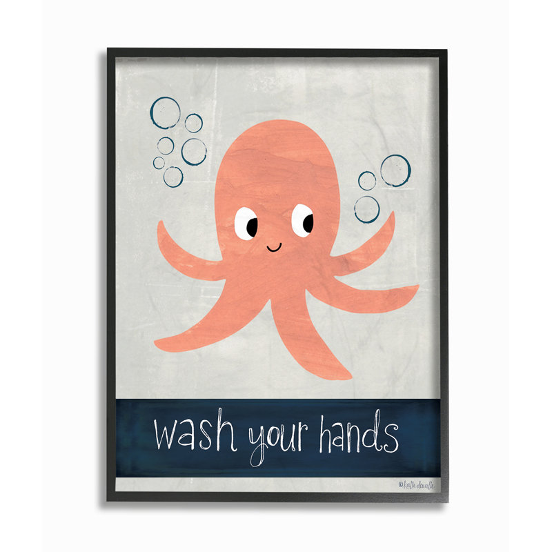 Art de pieuvre Burkett Wash Your Hands, H 20 po x l 16 po x P 1,5 po, Giclée encadrée noir minuit