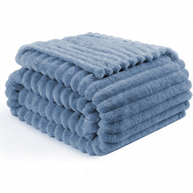 Striped Plush Lightweight Throw Blanket, Ultra Soft & Cozy for Sofa Couch Bed, Machine Washable, Blue, 100cm x 150cm