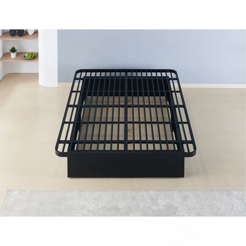 Modern Style Heavy Duty Cal King Size Bed Base Frame Made With Metal In Black