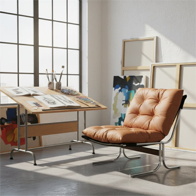 Mid-Century Modern Leather Bauhaus Inspired Lounge Chair