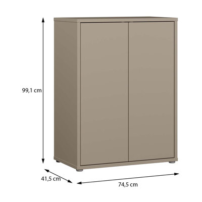 Modern minimalistic cabinet unit with 2 doors and 2 internal shelves, engineered wood, 74.5 cm W x 99.1 cm H x 41.5 cm D