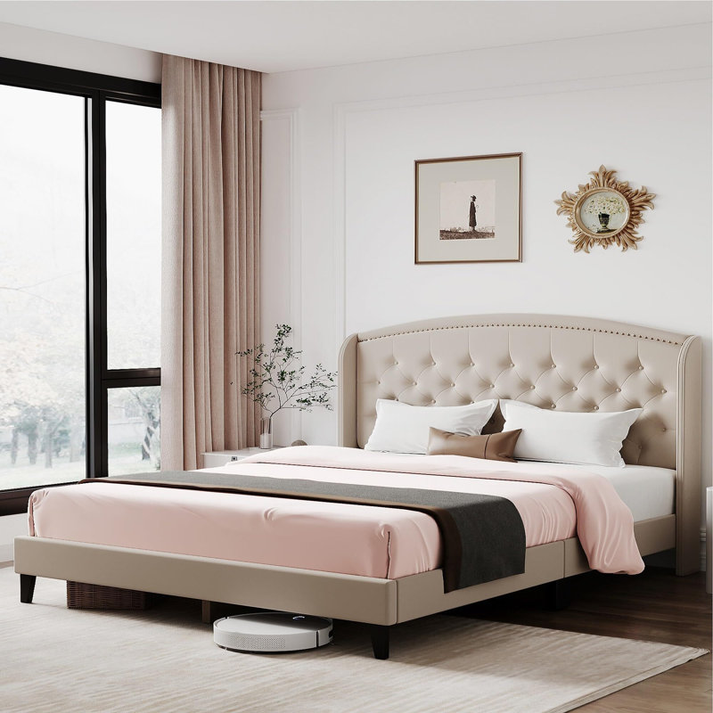Gytle Wingback Bed, Beige, Full