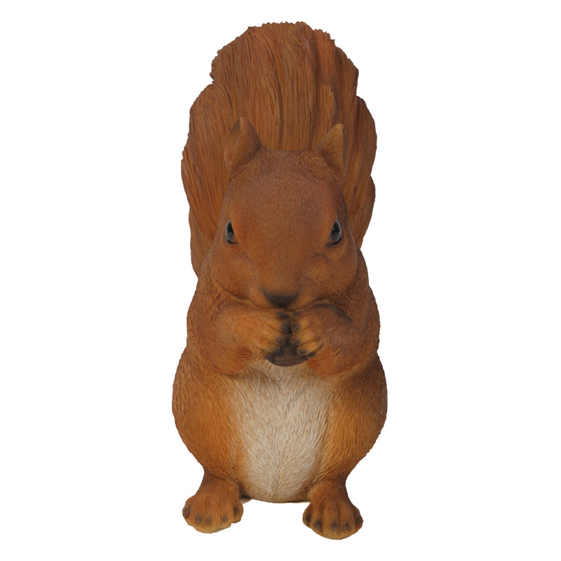 Life-Like Brown Polyresin Squirrel Eating Garden Statue