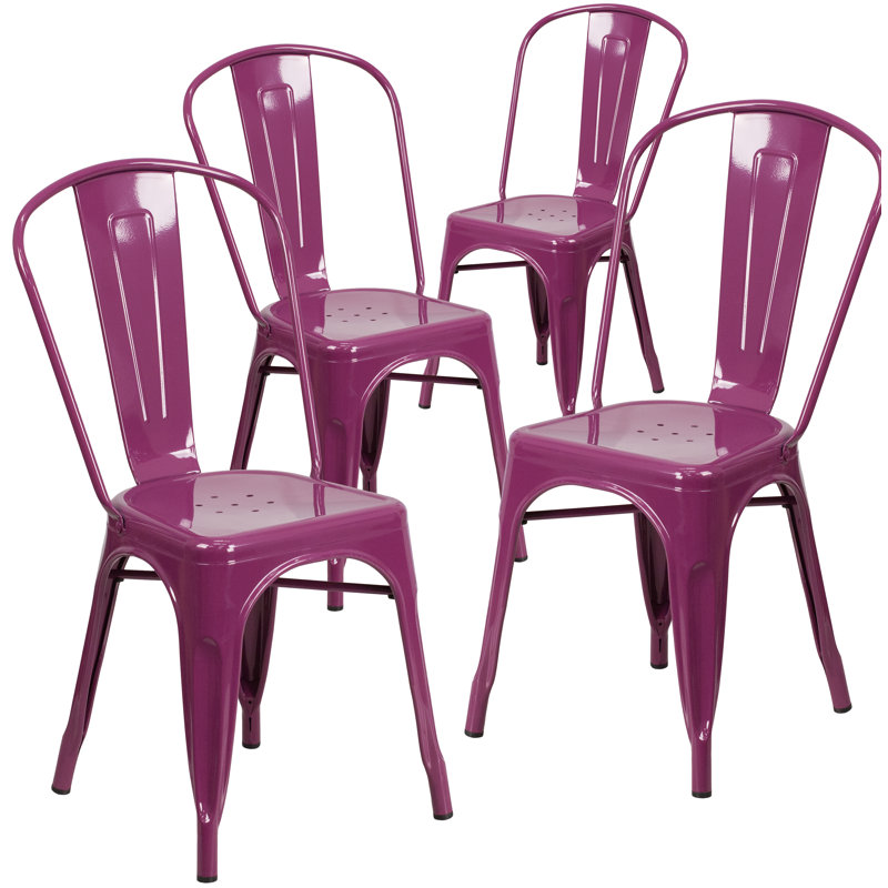 Peterson Armless Metal Indoor-Outdoor Stackable Dining Chair, Purple