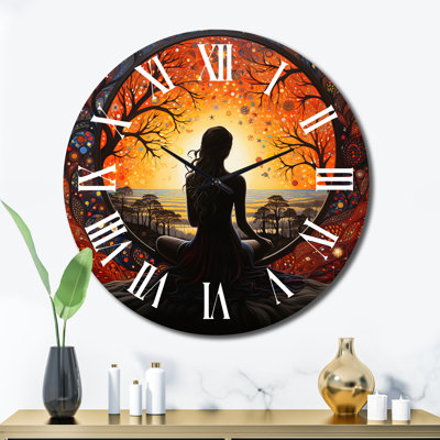 Orange Black Yoga In Harmony III Metal Wall Clock