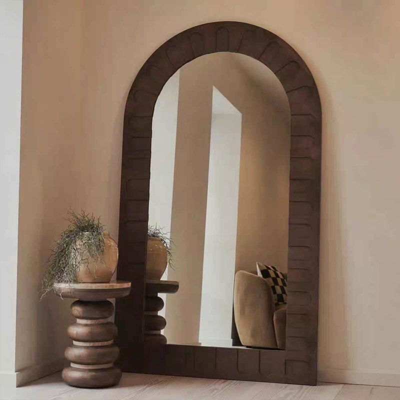 French medieval retro floor-to-ceiling arched full-length mirror, 70.87" H x 31.5" W
