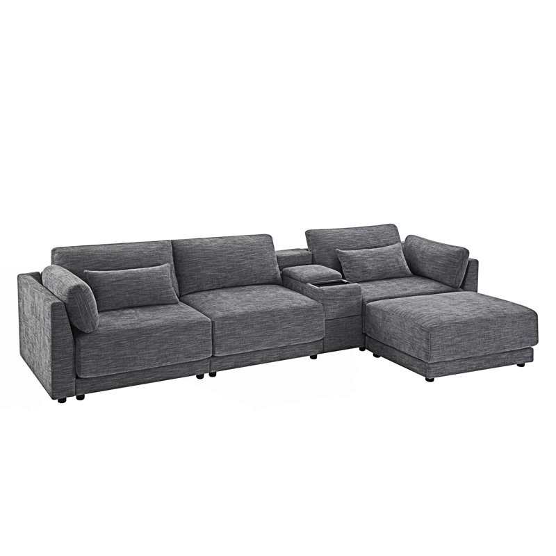 Canapé modulaire modulaire avec console de rangement et repose-pieds mobile