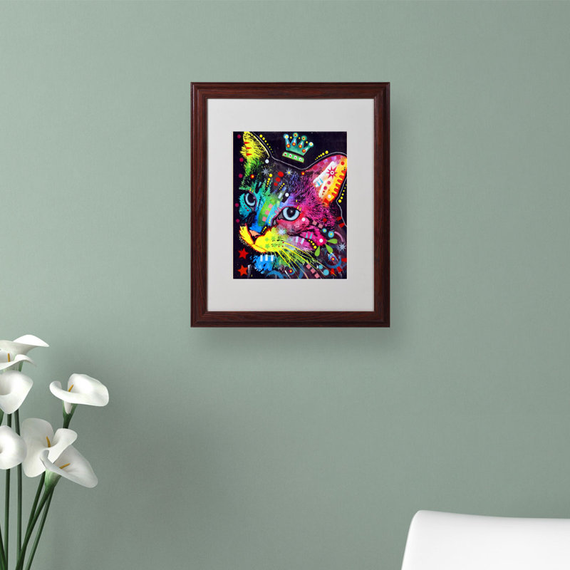 « pensées songed cat », impression, H 20 po x l 16 po x P 0,5 po, Encadrement grain de bois, Blanc