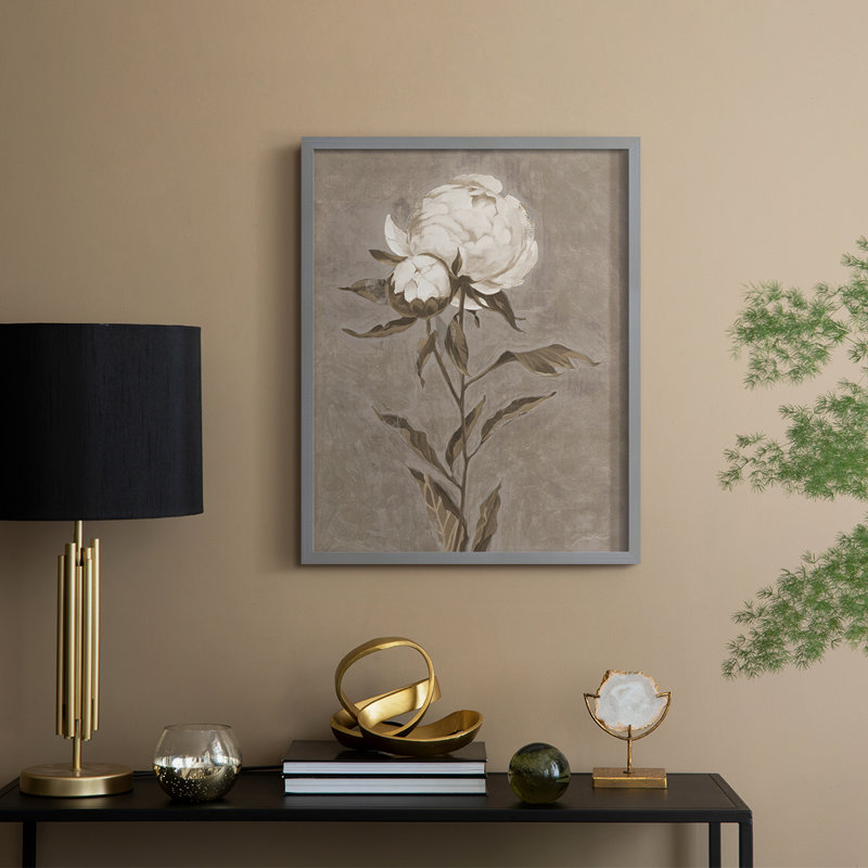 «Pretty as a Peony II», reproduction encadrée - bois massif, H 15 po x l 12 po, Gris