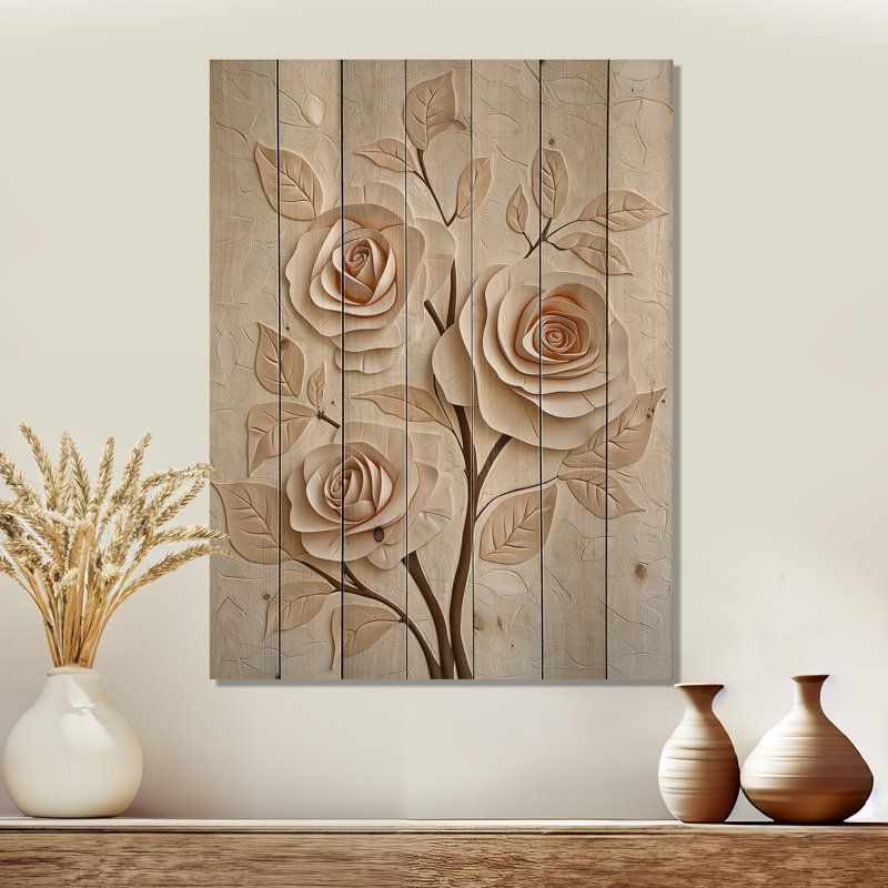 Minimal Rose Bouquet Gemstones - Art mural traditionnel sur bois de pin naturel, H 32 po x l 24 po x P 0,78 po