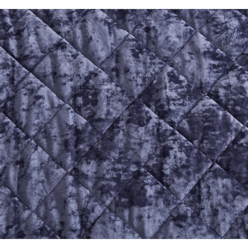 Diamond Stitch Reversible Plush Distressed Velvet Quilt Set, Queen Quilt + 2 Standard Shams, Purple