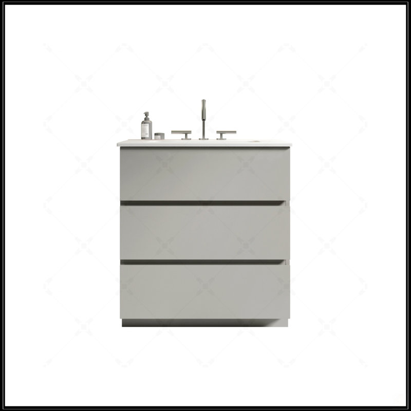 Meuble-lavabo de 30 po avec lavabo, grand rangement et 3 trous de robinet pour salle de bain moderne, pré-assemblé avec une cuve blanche