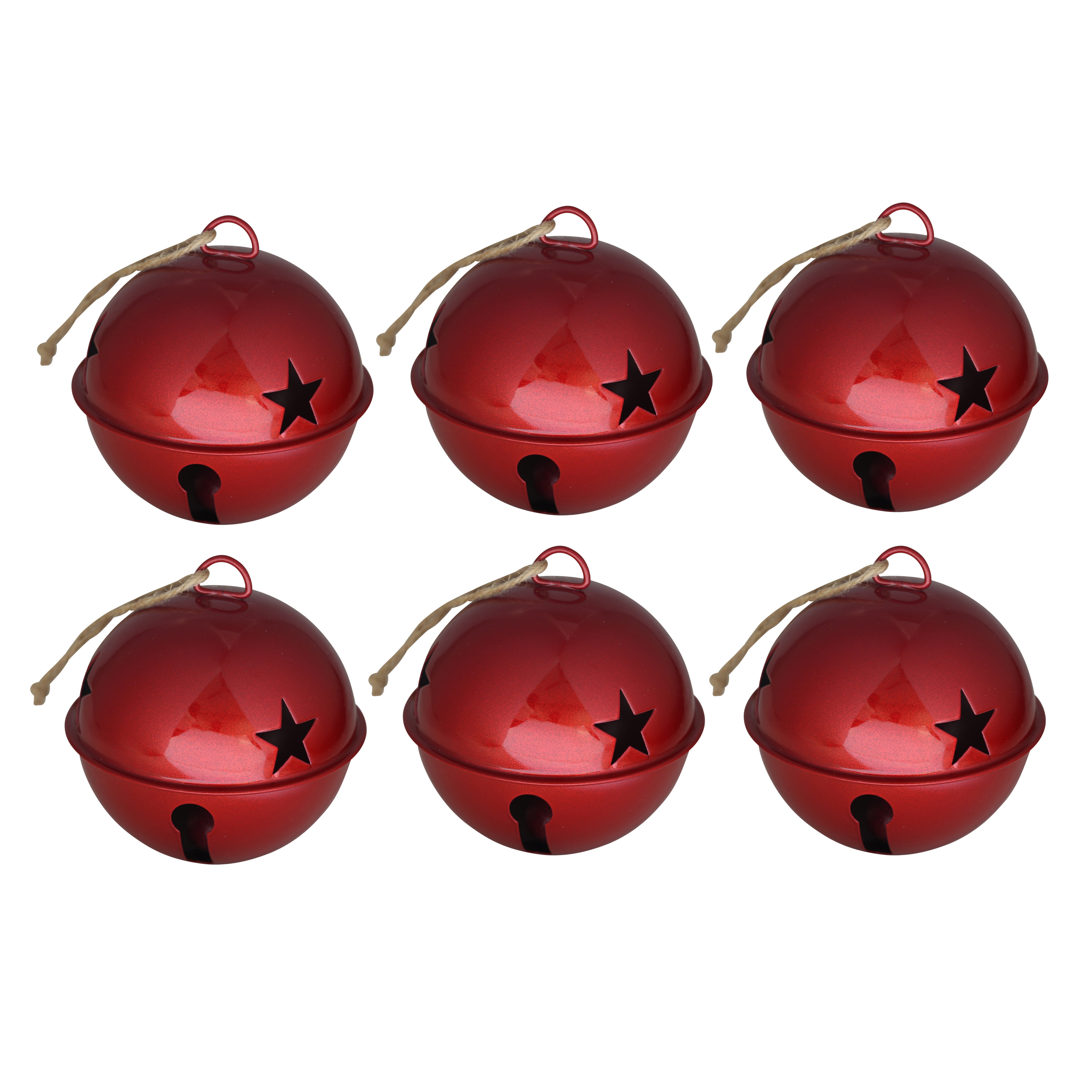 Factory Direct Craft Set of 6 Rustic Metal Star Cutout Jingle Bell Ornaments