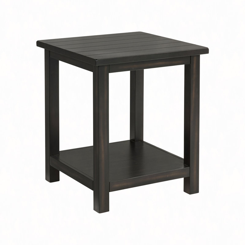 Wood End Table With Shelf, Distressed Java