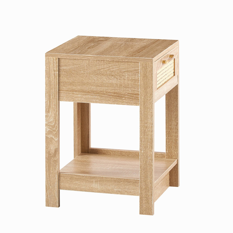 Table de bout en rotin de 15,75 po avec tiroir, table de chevet moderne, table d'appoint pour le salon et la chambre à coucher