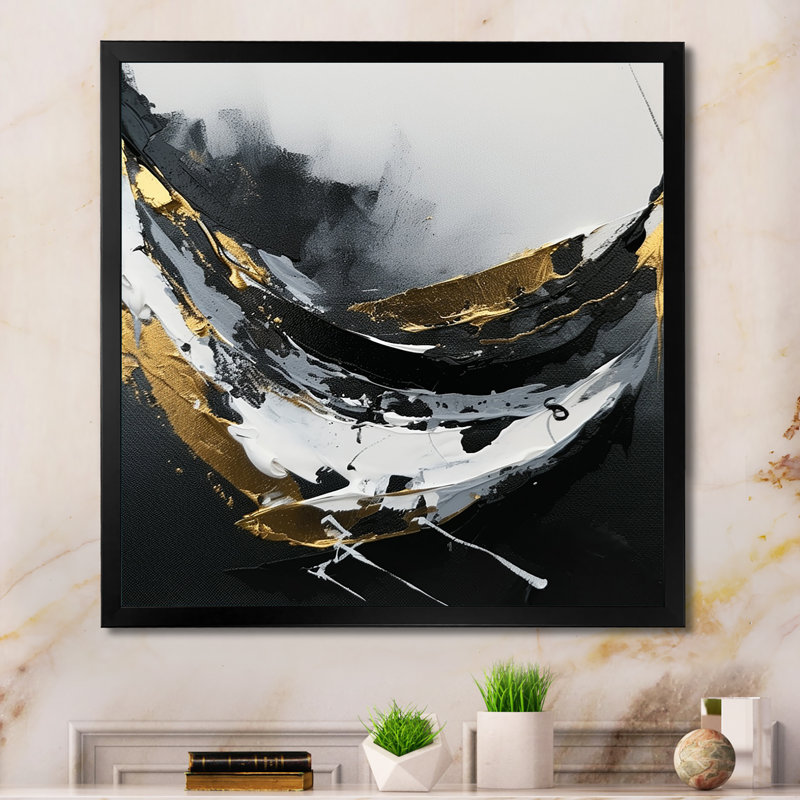 Minimal Joy en noir et or X - reproduction, Impression noire sur toile encadrée, H 36 po x l 36 po x P 1,5 po