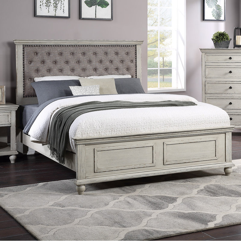 Durand Upholstered Standard Bed, King, Antique White
