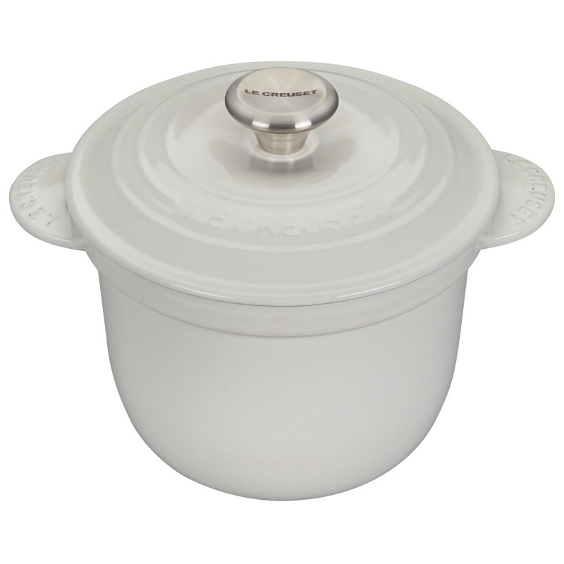 Le Creuset Enameled Cast Iron Rice Pot with Lid and Steamer Insert, White