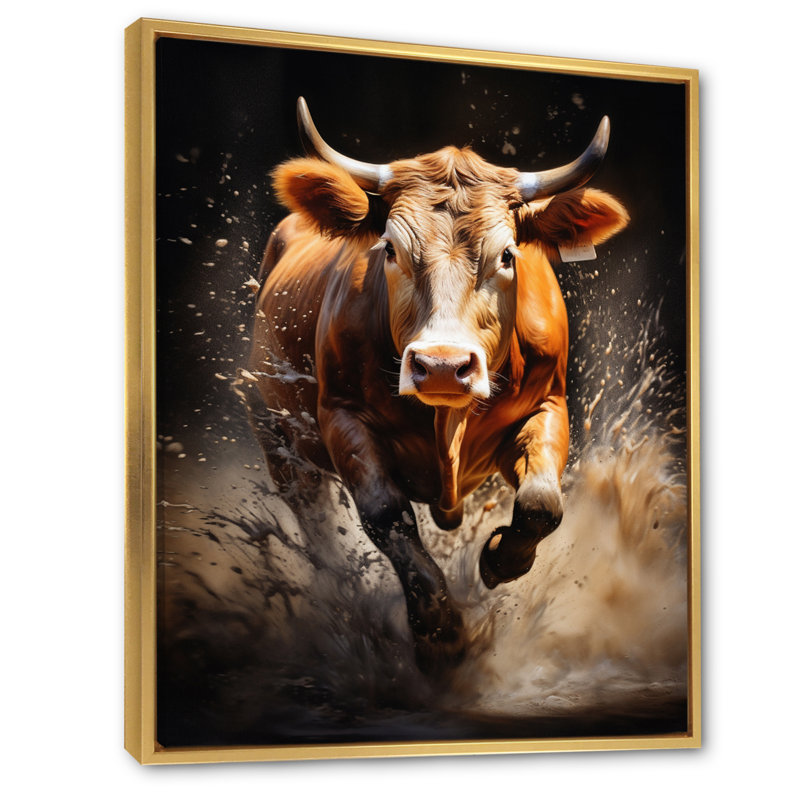 Cow Grace - Animals Canvas Wall Art, Cadre flottant doré, H 32 po x l 16 po x P 1 po