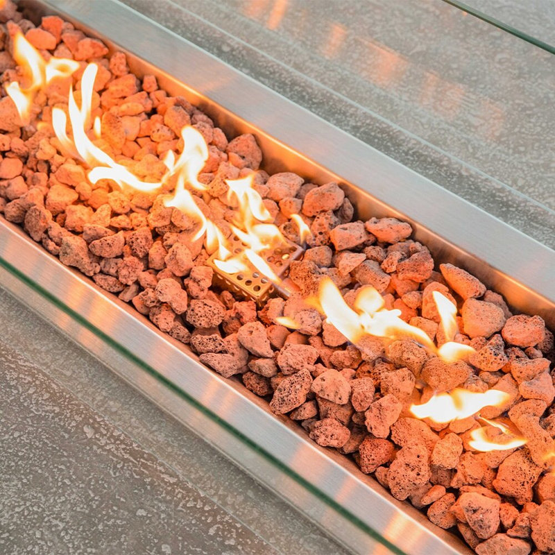 Hampton 56" Outdoor Light Grey Concrete Fire Table 45,000 BTU - Includes Lava Rocks and PVC Cover, Propane
