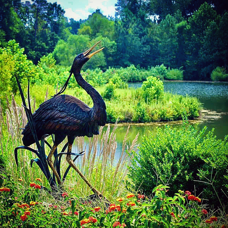 Bronze Heron in Grass Fountain Sculpture