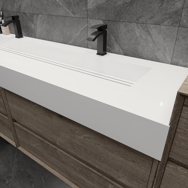 Albizu 79" Wall-Mounted Double Bathroom Vanity, Gray