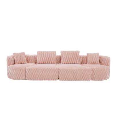 Modular Sectional Sofa 137.8" Boneless Sofa Couch Soft Plush Upholstered Couch for Living Room, Pink