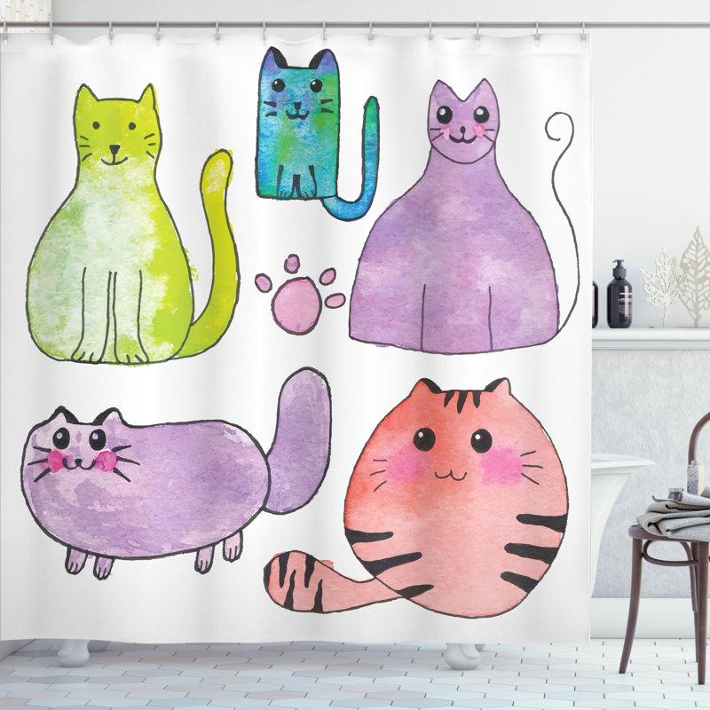 Ensemble de rideau de douche et crochets Kitten, H 69 po x l 105 po