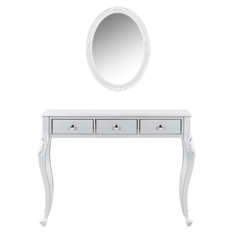 Elegant Luxury Silver Makeup Vanity With Classic Oval Mirror And 3 Drawers For Jewelry Storage, , High - Quality Metal Rails, Construction, Ideal Living Room, Bedroom, Hallway Stylish Dressing Table
