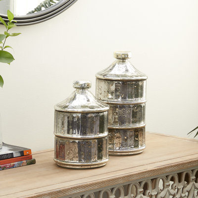 Ensemble de pots décoratifs empilables en verre gris