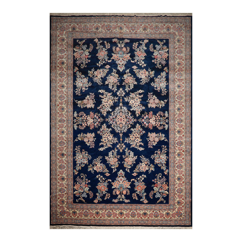 Tapis bleu marine / brun en laine noué à la main de conception unique 12 pi x 17 pi 7 po