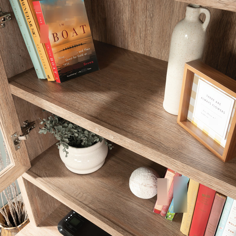 Utilisation de bureau, finition brune, style, fabrication en bois d'ingénierie, tablette réglable derrière les portes en verre encadrées, gestion des câbles, profondeur de 31,19 po, largeur de 17,75 po, hauteur de 41,02 po, poids de 77,69 lb pour