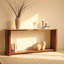 Ovelo Natural Oak Console Table with Travertine Top – Modern Entryway Sofa Table with Shelf-2004187119