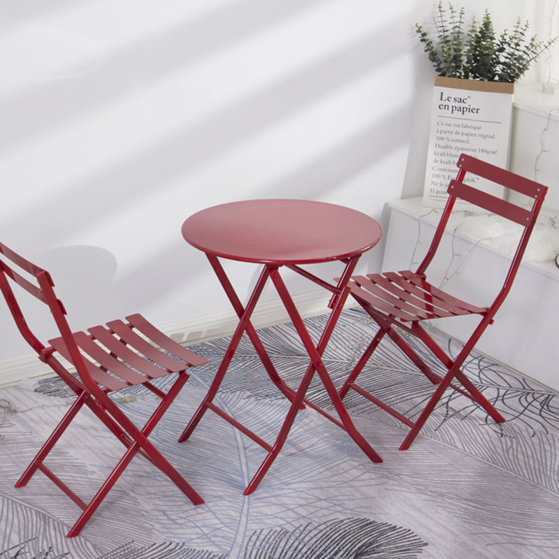 3 Piece Patio Bistro Set Of Foldable Round Table And Chairs, Red