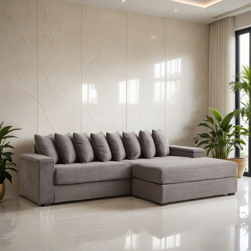 Canapé modulaire faisant face à la droite de 104,02 po avec méridienne, Velours côtelé gris