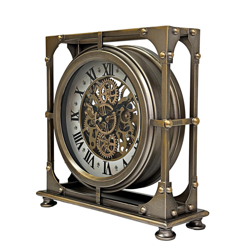 Distressed Bronze Skeleton Table Clock