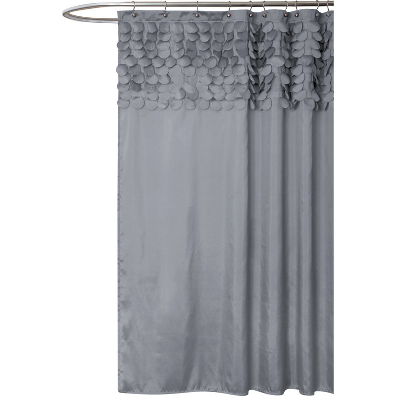 Gray Polyester Shower Curtain with Textured Ruffle Design