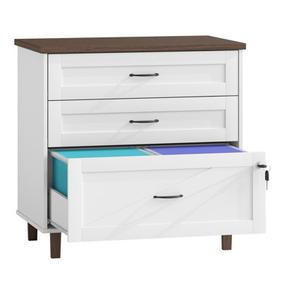 Lockable 3 Drawer File Cabinet Farmhouse Wood Filing Cabinet Fits Letter and A4 Size