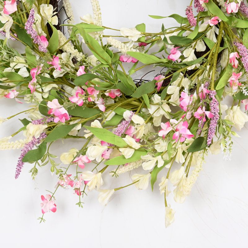Couronne florale 22 po Forsythia, Green/Pink