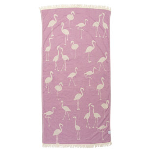 Chanyah Flamingo Turkish Beach Towel, 100% Cotton Sand Resistant Peshtemal, Thin and Lightweight, 68" x 35"