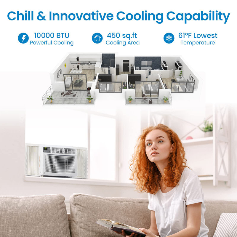 Climatiseur de fenêtre 10 000 BTU avec télécommande, idéal pour la chambre à coucher et le bureau, 10 000 BTU