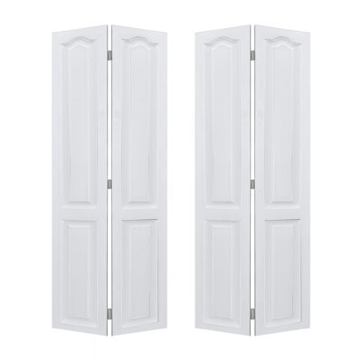 Dual CNC crafted modern door 3/4" thick 84 in. x 84 in. Solid Core White Finished Vinyl bi-fold door With Hardware kit