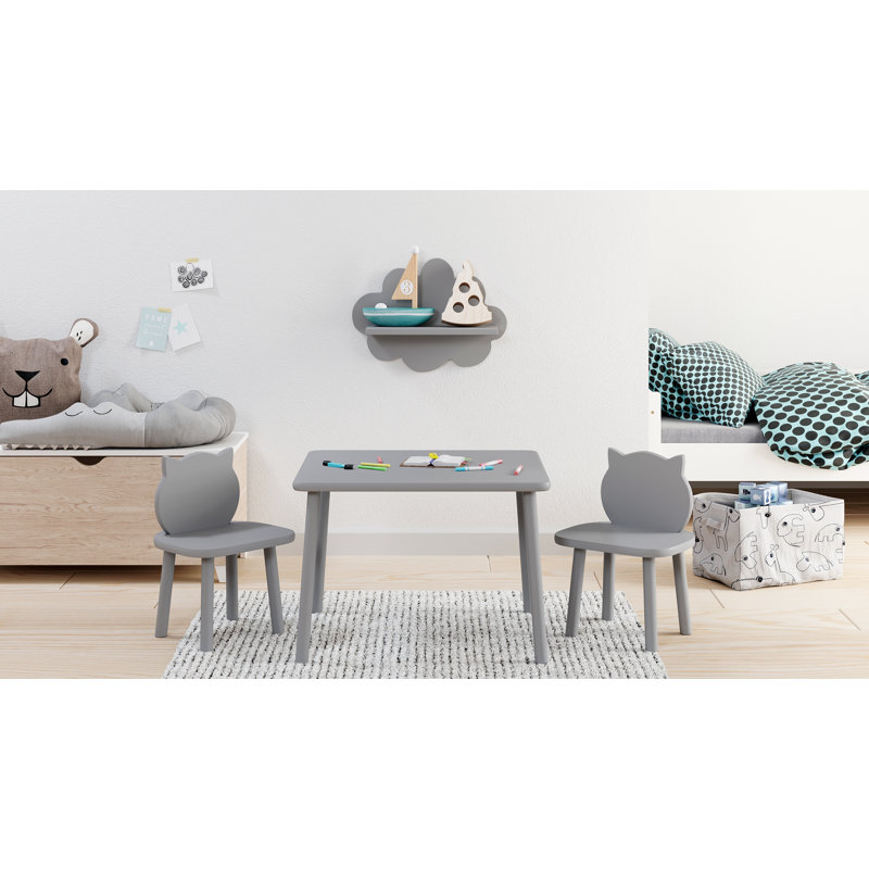 Kids Solid Wood Square Arts And Crafts Table and Chair Set, Grey