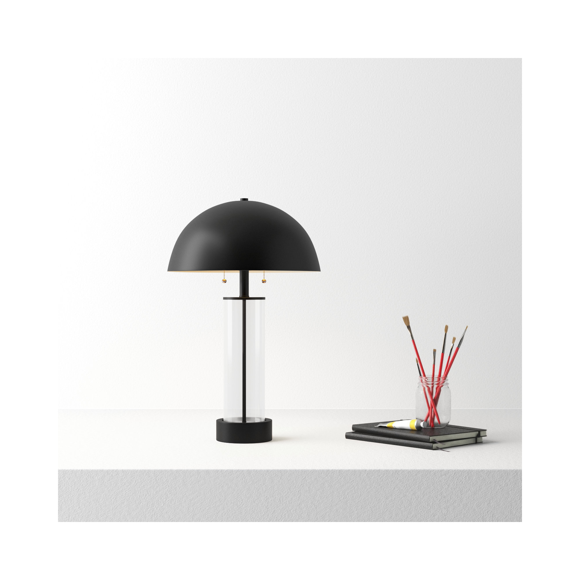 Anlow Desk Lamp, Black Metal, Black & Clear Glass