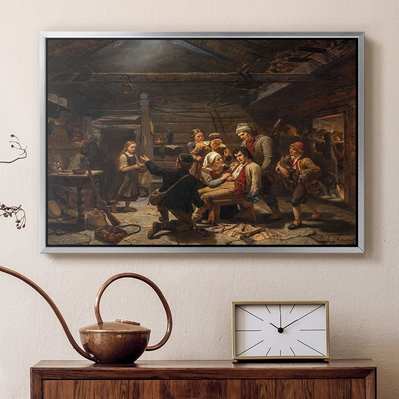 Le retour du chasseur d'ours, 1856 - Adolph Tidomm, toile tendue avec châssis, 16 x 24, Argent