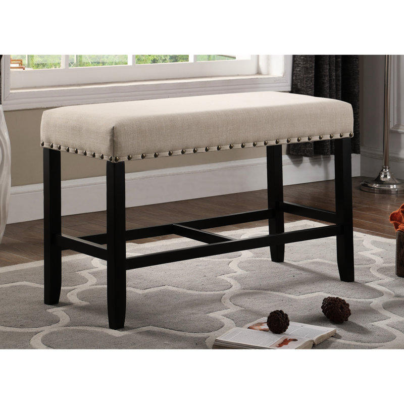 Banc à hauteur de comptoir pour salle à manger, mélange, H 25,5 po x l 41 po x P 16,5 po avec tissu, P 16,5 po, construction solide, garniture cloutée