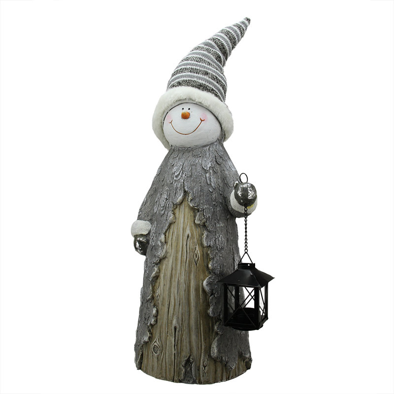 Figurine de Noël 26 "en forme de bonhomme de neige rustique gris et blanc avec lanterne