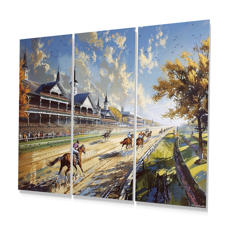 Margrie - Horse Racing Wall Art Set, Metal, 28" H x 36" W x 1" D