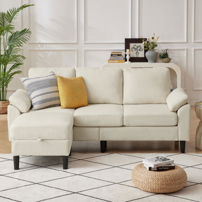 Darlyene Corduroy  79.32" Wide Reversible Sofa & Chaise with Ottoman