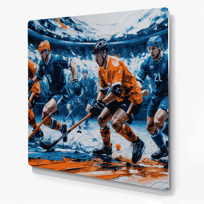 Art mural en métal gris Sports Floorball, H 12 po x l 12 po